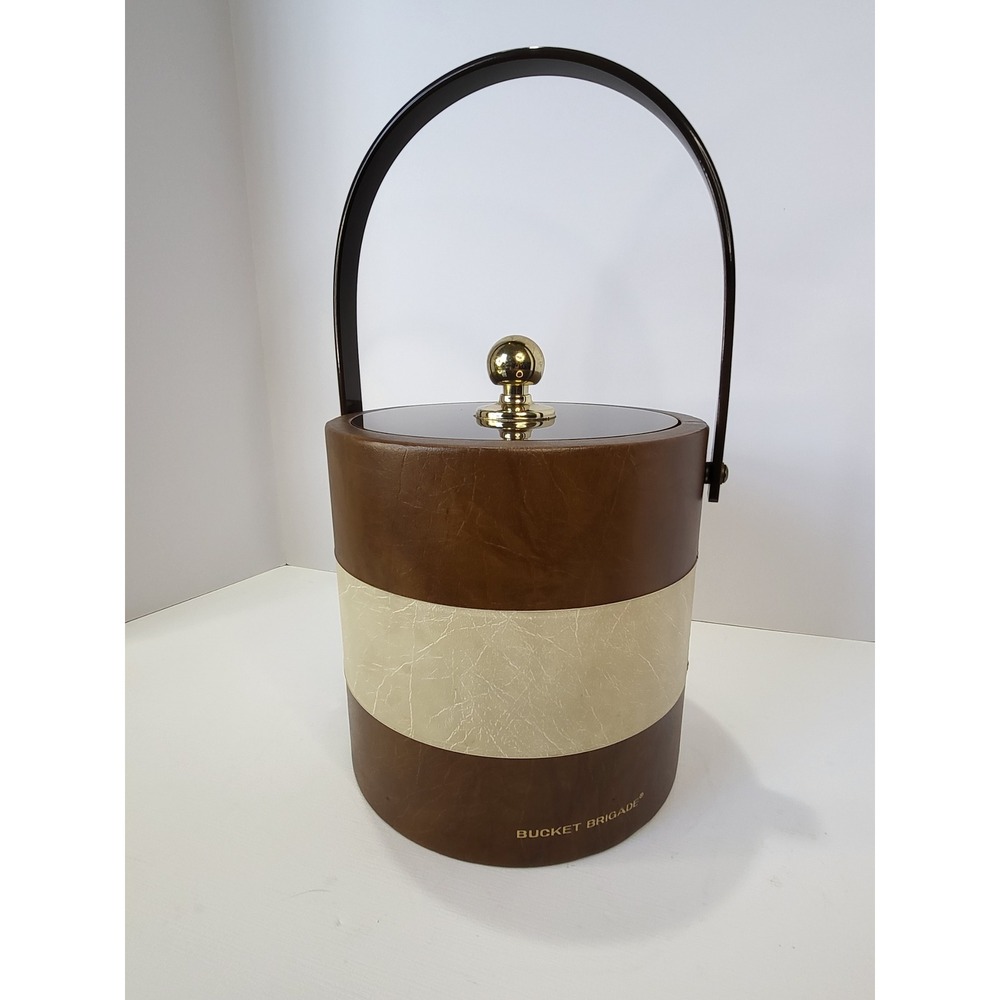 Vintage Bucket Brigade Morgan Designs Ice Bucket Brown Faux Leather Mid Century